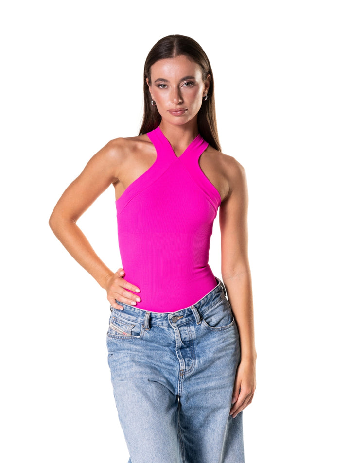 Shapewear-body met gekruiste halternek